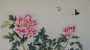 李晓明工笔画-牡丹双蝶
